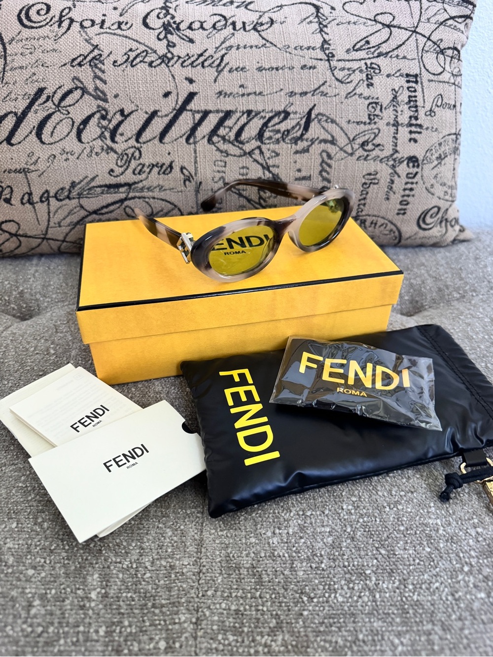 Fendi Translucent Beige tortoise Frame Sunglasses with green Lenses